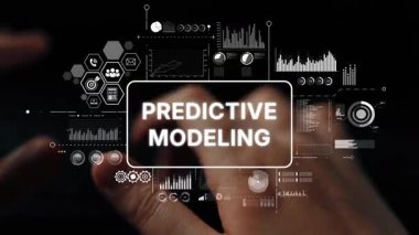 Karanlık Çevrede Öngörülebilir Modelleme Grafikleri ve Veri Görselleştirme Kavramları ile Eller Klavyede. Asemptotik akıllı veri analitiği.