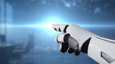 Bu video modern iş dünyasındaki teknoloji ve insan işbirliğini sembolize eden küresel bir ağı işaret eden fütürist bir robot eli gösteriyor. Auvana