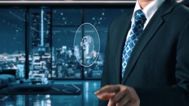 Yapay zeka mühendisliği, büyük veri ve yapay zeka makinesi kavramında yapay zeka beyin işlemcisiyle iş desteği için üretken yapay zeka kullanmayı öğrenen insan etkileşimi. Kullanıcı Kimliği