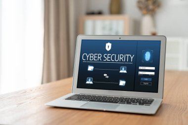 Bilgisayar ekranındaki siber güvenlik sistemi özel bilgileri bilgisayar korsanlarından ve siber saldırılardan koruyor.