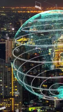 Akıllı şehirde küresel bağlantı ve internet ağı modernizasyonu. Gelecekteki 5G kablosuz dijital bağlantı ve sosyal medya ağı kavramı .