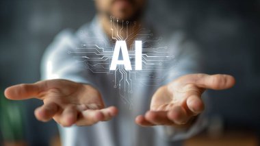 Yapay zeka mühendisliği, büyük veri ve yapay zeka makinesi kavramında yapay zeka beyin işlemcisiyle iş desteği için üretken yapay zeka kullanmayı öğrenen insan etkileşimi. Faas