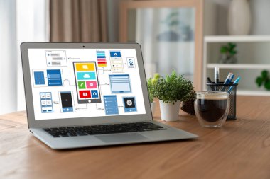 Model mobil uygulama ve web sitesi için UX UI tasarım süreci. Profesyonel uygulama geliştiricisi için kablo grafiğinin yaratıcı prototipi .