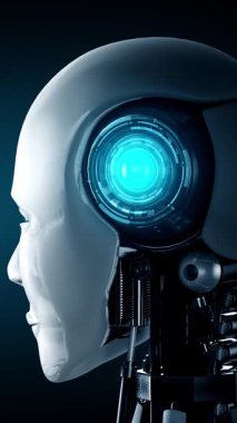 Future financial technology controll by AI robot huminoid uses machine learning and artificial intelligence to analyze business data and give advice on investment and trading decision . 3D rendering .