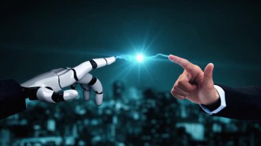 Gelecekçi robot yapay zeka yapay zeka yapay zekayı aydınlatıyor ve makine öğrenme kavramını geliştiriyor. İnsan hayatının geleceği için küresel robot biyonik bilim araştırması. 3B görüntüleme grafiği.