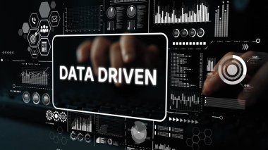 Modern Çalışma Alanı Arkaplanı Üzerine Dijital Performans Ölçüleri ve Teknoloji Grafikleriyle Veri Yönetimi Konsepti. Asemptotik akıllı veri analitiği.