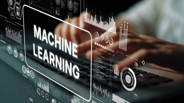 Klavyede Üst üste dizilmiş Grafik Depolama Makinesi Öğrenme Kavramları ve Veri Analitik Eğilimleri ile Yazan Eller. Asemptotik akıllı veri analitiği.