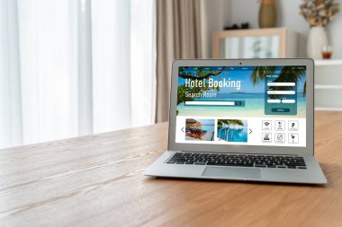 Çevrimiçi otel konaklama rezervasyon sitesi mod rezervasyon sistemi sağlar. Seyahat teknolojisi kavramı .