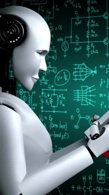 Robot hominoidlerin 3 boyutlu yorumlanması ve matematik veri analizlerinin çözümü gelecekteki matematik yapay zeka, veri madenciliği ve 4. endüstriyel otomasyon devrimi kavramları. .