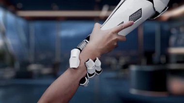 Robot eller arasındaki işbirliğinin görsel bir temsili, iş ortamlarındaki yenilikçi teknolojilerle maliyetleri düşürürken kalitenin artırılmasını sembolize ediyor. Auvana