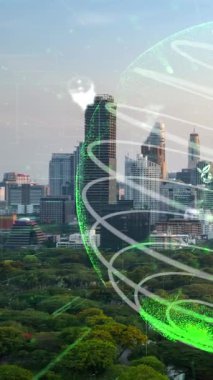 Çevre kirliliğini azaltmak ve ESG hedeflerine ulaşmak için temiz enerji, geri dönüşüm ve sıfır atık yönetimi yoluyla sürdürülebilir değişim kavramına doğru kayan yeşil şehir teknolojisi .