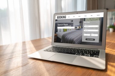 Çevrimiçi otel konaklama rezervasyon sitesi mod rezervasyon sistemi sağlar. Seyahat teknolojisi kavramı .
