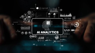 İş Zekası ve Karar Verme için Yapay Zeka Analizleri ve Veri Görselleştirme Kavramlarını Gösteren Geleceğin Arayüzü. Asemptotik akıllı veri analitiği.