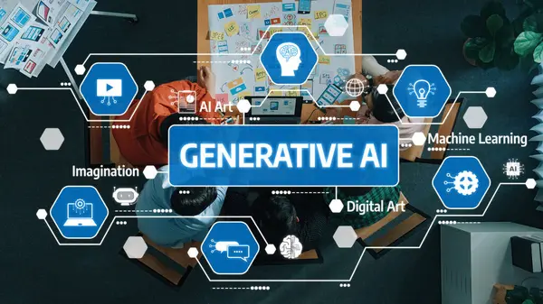 Modern Çalışma Alanında Dijital Sanat ve Makine Öğrenme İlhamı ile Üretici AI Kavramı üzerine Yaratıcı Düşünceler İşbirliği Yapıyor. Dostluk