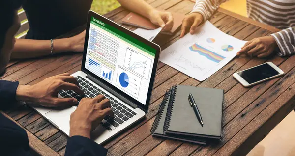 Spreadsheet document information financial startup concept. data and graphs in spreadsheet documents for online analysis project dashboard accounting digital snugly