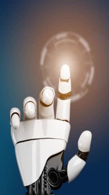 Gelecekçi robot yapay zeka devrimci yapay zeka teknoloji geliştirme ve makine öğrenme kavramı. İnsan hayatının geleceği için küresel robot biyonik bilim araştırması. 3B görüntüleme grafiği.