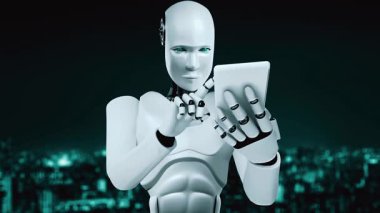 Futuristic robot artificial intelligence huminoid AI for industrial factory technology development and machine learning concept. robotic bionic science research for future of human life. 3D rendering.