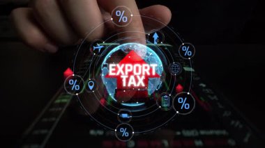 Küresel İhracat Vergisi Vurgulama Tarifleri ve Dijital Dünya Haritası ve Grafiksel Yüzdelik İşaretleriyle Ekonomik Etki. Sevkiyat.