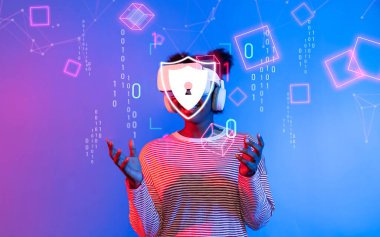 Siber güvenliğin ve online mahremiyetin önemini vurgulayan, VR kulaklık takmış bir insanı gösteren bu canlı görüntüde teknoloji ve güvenliğin kesişimini keşfedin. XDMCP