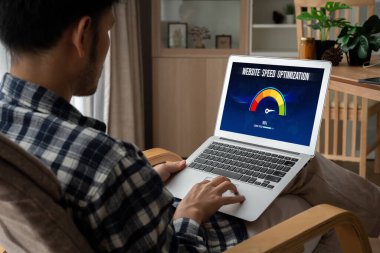 Computer software evaluating website loading speed. Concept of improving website loading speed snugly.