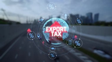 Trafik Elementleri ve Sembolleri ile Küresel İhracat Vergisi Konsepti Modern Ticaret Ortamı Tarifeleri ve Vergilendirmesini Temsil Ediyor. Sevkiyat.