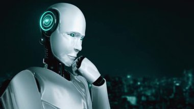 Futuristic robot artificial intelligence huminoid AI for industrial factory technology development and machine learning concept. robotic bionic science research for future of human life. 3D rendering.