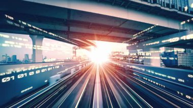 Siber küresel iletişim ve kodlama kavramında dijital veri akışı çevik dijital dönüşümü, yıkıcı yeniliği göstermek için hızlı hızlı aktarım vizyonu oluşturur .