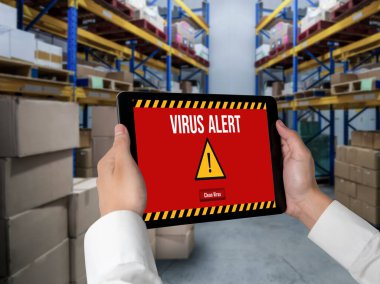 Bilgisayar ekranındaki virüs uyarısı mobil siber tehdit, hacker, bilgisayar virüsü ve kötü amaçlı yazılım tespit edildi