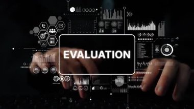 Soyut Grafikler ve Kullanıcı Teknoloji Klavyesiyle Etkileşimi ile Dijital Veri Değerlendirme Konsepti. Asemptotik akıllı veri analitiği.