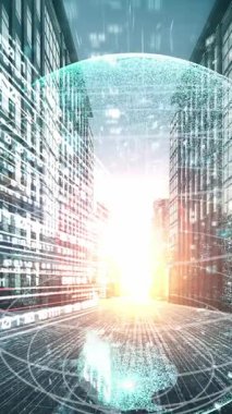 Fütürist küresel ağ ve dijital veri transferi 3D grafik. Yeni bilgi çağındaki küresel eğilimleri değiştiren akıllı dijital dönüşüm ve teknoloji bozulması kavramı .