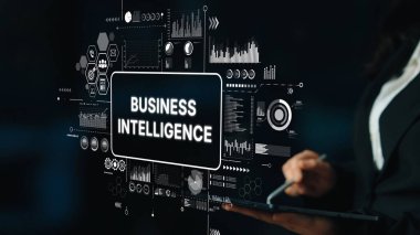 Modern Kurumsal Çevrede Karar Vermek İçin Veri Görselleştirmesi ile Profesyonel İş Zekası Konsepti. Asemptotik akıllı veri analitiği.