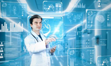 Hasta semptomlarını teşhis etmek ve insan organının hologramına bakmak için yapay zeka kullanarak hastane koridorunda duran yetenekli bir doktor. Yaratıcılık.