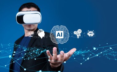 Yapay zeka mühendisliği, büyük veri ve yapay zeka makinesi kavramında yapay zeka beyin işlemcisiyle iş desteği için üretken yapay zeka kullanmayı öğrenen insan etkileşimi. Faas