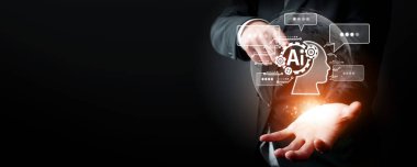 Yapay zeka sanal asistanı Chatbot ile yapay zeka konsepti ile insan etkileşimi, yapay zeka mühendisliği, LLM yapay zeka derin öğrenimi iş desteği için üretken yapay zeka kullanımı. FaaS