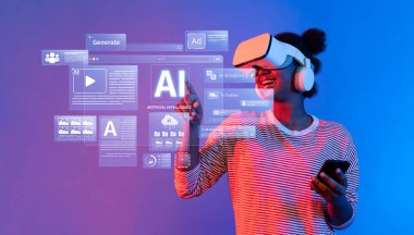 Sanal gerçekliğe dalmış bir içerik yaratıcısı üretken yapay zeka kavramlarını keşfeder, canlı bir dijital arayüz ile etkileşerek yenilikçi araçlar ve fikirler sergiler. XDMCP