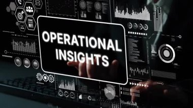 Operasyonel Sezgileri olan İş Analizleri Veri Görselleştirme Grafikleriyle çevrili ekranda gösterildi. Asemptotik akıllı veri analitiği.