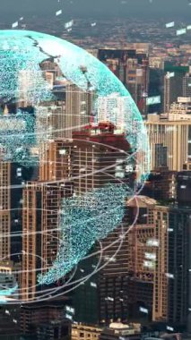 Akıllı şehirde küresel bağlantı ve internet ağı modernizasyonu. Gelecekteki 5G kablosuz dijital bağlantı ve sosyal medya ağı kavramı .