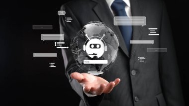 Yapay zeka sanal asistanı Chatbot ile yapay zeka konsepti ile insan etkileşimi, yapay zeka mühendisliği, LLM yapay zeka derin öğrenimi iş desteği için üretken yapay zeka kullanımı. FaaS