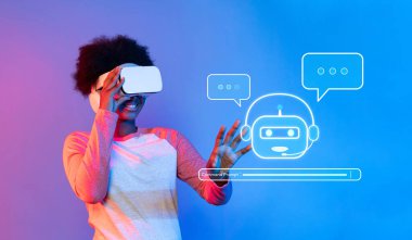 Bir kullanıcı gelişmiş yapay zeka sohbet robotu teknolojisini incelerken sanal gerçekliğe bağlanır. Görüntü, yenilikçi komutun modern bir teknoloji ortamında mühendisliği teşvik ettiğini gösteriyor. XDMCP
