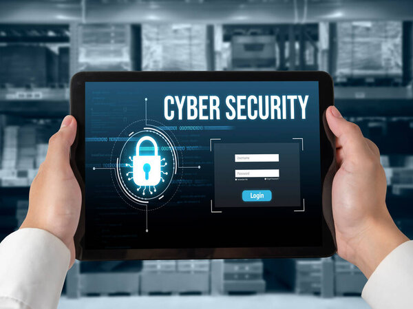 Система кибербезопасности на экране компьютера защищает конфиденциальную информацию от хакеров и кибератак