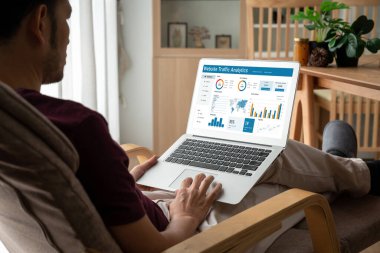 Computer software for website traffic analytics data on computer screen. Concept of SEO search engine optimization and customer targeting for online business snugly