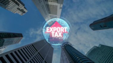 Bulutlu Gök Altındaki Şehir Gökdelenleri tarafından resmedilen Küresel Ticaretteki Vergi Çarpışmaları İhraç Ediliyor. Sevkiyat.