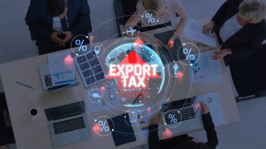 Gümrük Tarifelerini Temsilen Dijital Grafiklerle Küresel İhracat Vergisi Konsepti ve Uluslararası Ticaret Tartışmaları için Mali Analiz. Sevkiyat.