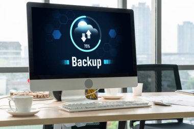 Yedek Depolama Verisi İnternet Teknolojisi İş Konsepti. Veritabanı depolama teknolojisi dosya aktarım paylaşımı, siber, büyük veri bilgileri, internet bankacılığı uygulaması indirme işlemi kolayca yapılır