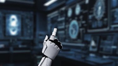 İnsan anatomisine tıklayarak tıbbi verilere ya da teşhislere ulaşın. Semptomu analiz ederken X ışını hologramında robot el kontrolü. Sağlıklı..