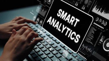 Klavyede Elleri Olan Yenilikçi Akıllı Analitik Kavram ve İş Zekası Uygulamaları için Veri Görselleştirme Elemanları. Asemptotik akıllı veri analitiği.