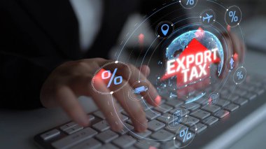 Klavyede Red Arrow 'la Küresel İhracat Vergisi Konsepti Gümrük Tarifelerinin Ekonomik Etkisini ve Uluslararası Ticaret Vergilerini Gösteriyor. Sevkiyat.