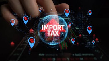 Küresel Etki ve Gümrük Tarifeleri Görsel Temsili Vergi Grafiği ve Ekonomik Çalışmalar için Mali Veri Analizi İçeriye Aktar. Sevkiyat.