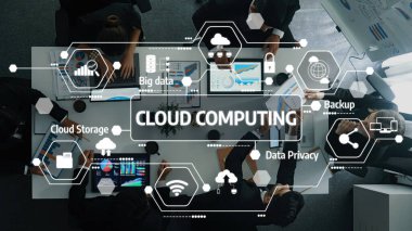 Bulut hesaplama toplantısına dinamik bir genel bakış, verileri analiz eden profesyoneller, yenilikçi çözümler üzerinde işbirliği ve iş verimliliğini artıran. Dostluk