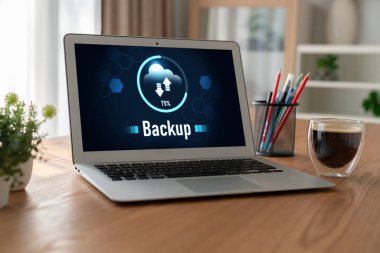 Yedek Depolama Verisi İnternet Teknolojisi İş Konsepti. Veritabanı depolama teknolojisi dosya aktarım paylaşımı, siber, büyük veri bilgileri, internet bankacılığı uygulaması indirme işlemi kolayca yapılır